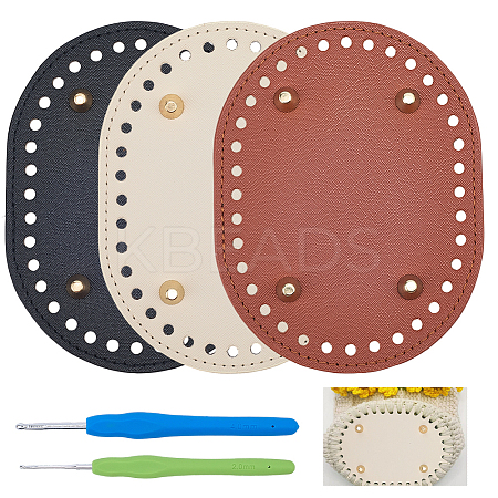 3Pcs 3 Colors Oval PU Leahter Knitting Crochet Bags Bottom AJEW-CL0001-76-1