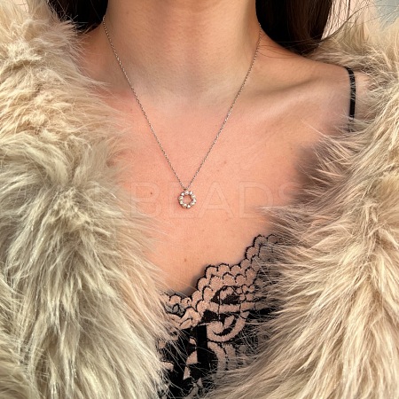 Round Ring 925 Sterling Silver Micro Pave Cubic Zirconia Pendant Necklaces for Women NJEW-F338-07P-1