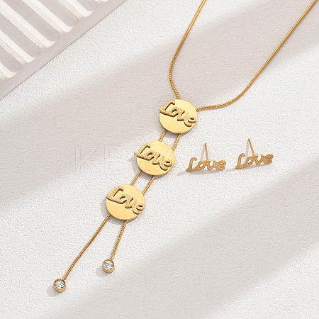 Stylish 201 Stainless Steel Word Love Stud Earrings & Necklaces for Women's Daily Parties and Banquets PN7501-1