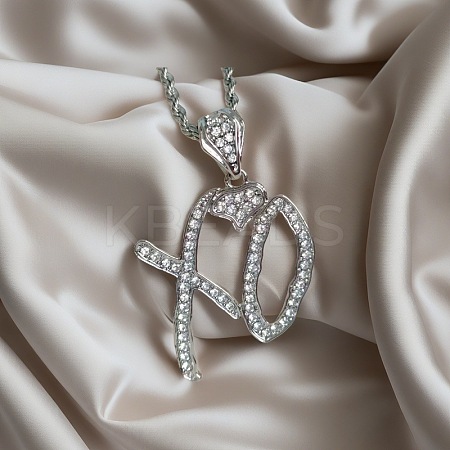 Zinc Alloy Crystal Rhinestone Letter XO Heart Pendant Necklaces for Women FS-WGEFE1E-01-1
