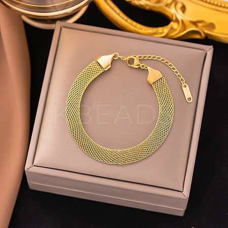 304 Stainless Steel Mesh Chains Bracelets for Women LS-BJEW-G759-05G-1