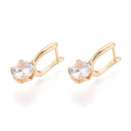 Brass Micro Pave Clear Cubic Zirconia Flower Hoop Earrings EJEW-T048-29G-1