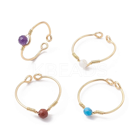 Copper Wire Wrapped Natural & Synthetic Gemstone Open Ring RJEW-JR00625-1