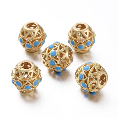 Matte Gold Color Brass Hollow Beads KK-L155-09A-1