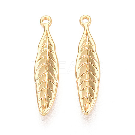 Textured Leaf Brass Pendants KK-T074-114G-1