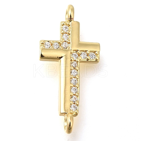Brass Pave Clear Cubic Zirconia Connector Charms KK-M101-02G-G01-1