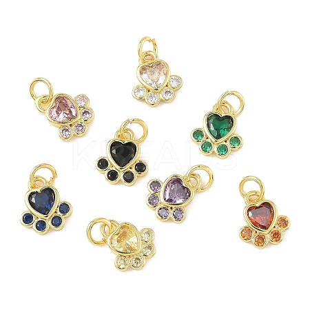 Brass Pave Cubic Zirconia Paw Print Charms KK-I355-17G-1