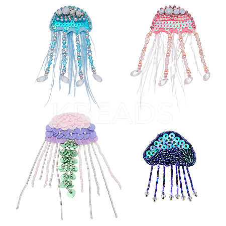4Pcs 4 Colors Plastic PVC Hand-nailed Beads Paillette Sew on Clothing Patches PATC-FG0003-08-1