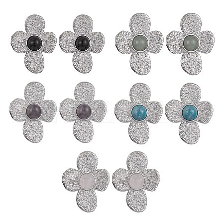 Natural Mixed Gemstone Flower Stud Earrings EJEW-JE05319-02-1