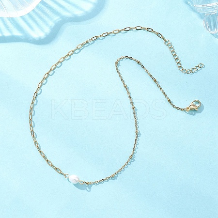 Natural Pearl Rice & 304 Stainless Steel Satellite Chain Paperclip Chain Necklaces for Women NJEW-JN05822-02-1