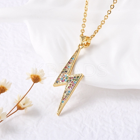 Brass Micro Pave Colorful Cubic Zirconia Pendant Necklaces for Women NJEW-D305-03G-03-1