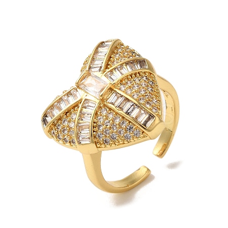 Brass Micro Pave Cubic Zirconia Cuff Rings for Women RJEW-G325-06G-1