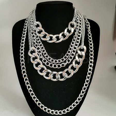 Punk Alloy & Aluminum Cuban Link Chain Multi Layered Necklaces for Women FS-WG4574A-02-1
