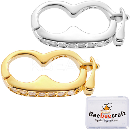 2Pcs 2 Colors 925 Sterling Silver Micro Pave Clear Cubic Zirconia Twister Clasp FIND-BBC0003-38-1