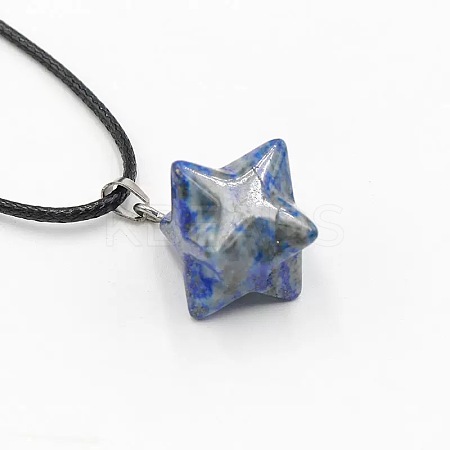 Natural Lapis Lazuli Geometric Hexagram Star Pendant Necklaces with Black Cords VZ1120-8-1