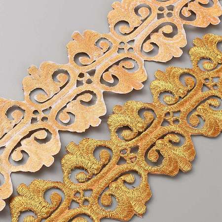 Floral Embroidery Iron on/Sew on Polyester Ribbon Patches OCOR-WH0080-76A-1