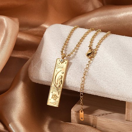 304 Stainless Steel Clear Cubic Zirconia Rectangle Constellation Pendant Necklaces for Women Men NJEW-S435-01G-F-1