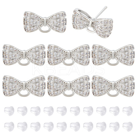 4 Pairs Rack Plating Brass Micro Pave Cubic Zirconia Bowkont Earring Findings KK-BC0013-71P-1