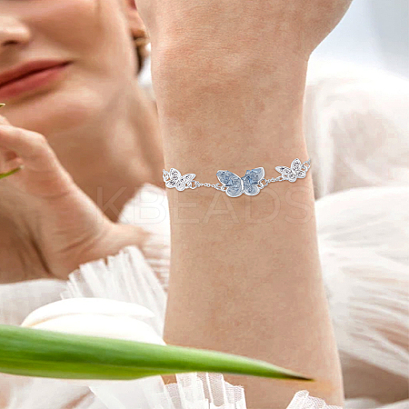1Pc Alloy Rhinestone Butterfly Link Chain Bracelets for Women BJEW-LP0002-39-1