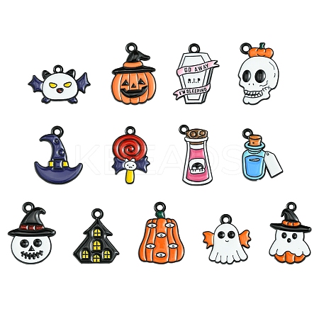 26Pcs 13 Styles Halloween Theme Spray Painted Alloy Enamel Pendants ENAM-FS0002-09-1