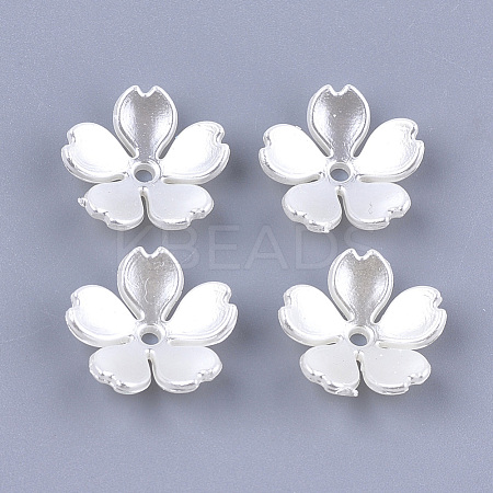 5-Petal ABS Plastic Imitation Pearl Bead Caps X-OACR-T018-02-1