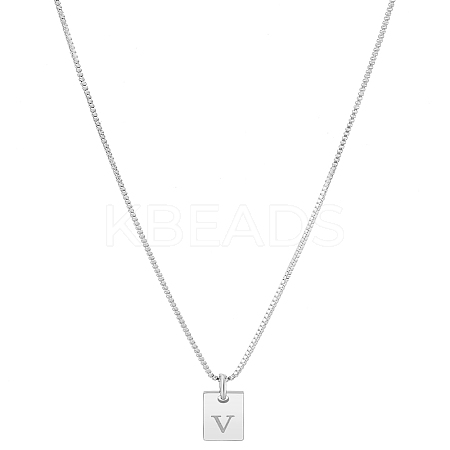 1Pc Stainless Steel Letter Rectangle Pendant Necklaces NJEW-LP0001-34V-P-1