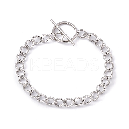 Tarnish Resistant 304 Stainless Steel Curb Chain Bracelet with Toggle Clasp for Women BJEW-E017-01P-1
