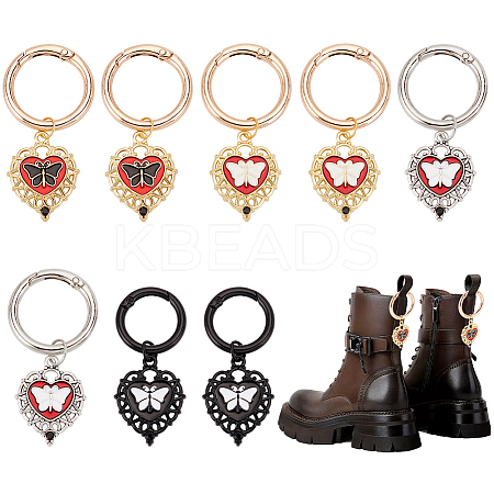 8Pcs 4 Styles Heart with Butterfly Alloy Enamel Shoe Charms HJEW-AB00731-1