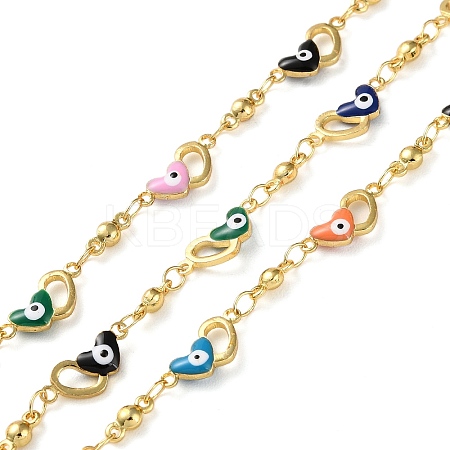 Heart with Evil Eyes Brass Enamel Link Chains CHC-Q013-03G-1