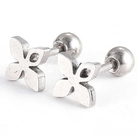 Tarnish Resistant 201 Stainless Steel Flower Barbell Cartilage Earrings EJEW-R147-26-1