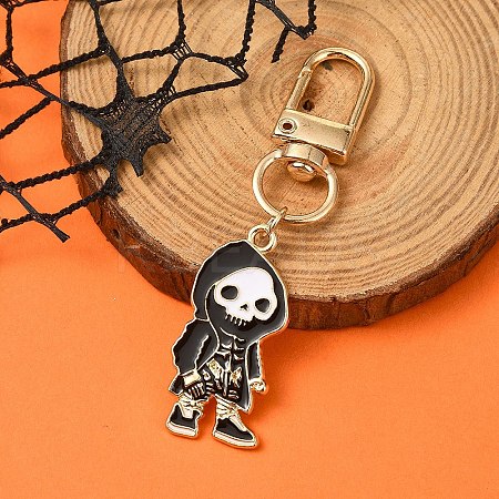 Halloween Skeleton Alloy Enamel Pendant Decoration HJEW-YW00033-02-1