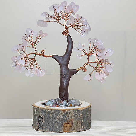 Natural Rose Quartz Tree Ornaments TREE-PW0002-04B-1