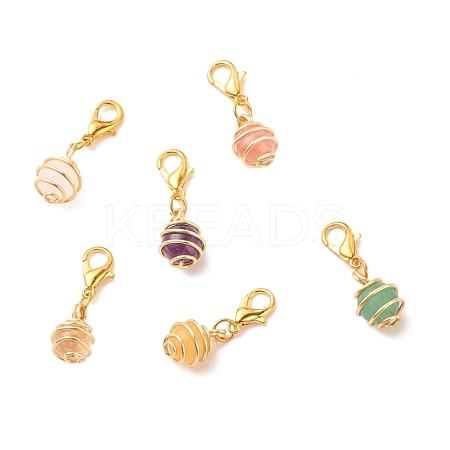 Round Gemstone Spiral Bead Cage Pendant Decorations HJEW-JM00656-1