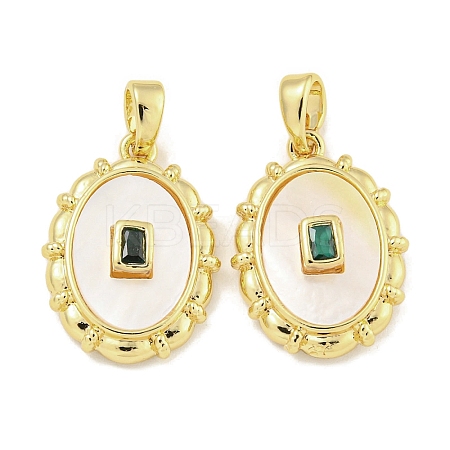 Brass with Cubic Zirconia with Sea Shell Pendants KK-Q820-19G-1