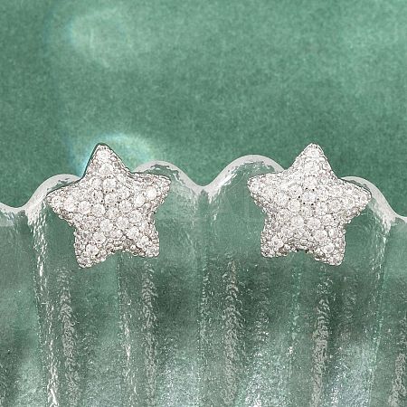 Brass Micro Pave Clear Cubic Zirconia Stud Earrings EJEW-G471-31P-01-1