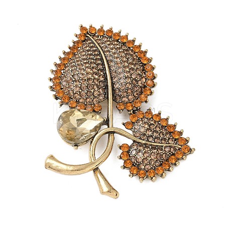 Heart-shape Leaf Zinc Alloy Rhinestones Brooches JEWB-R055-04AG-02-1