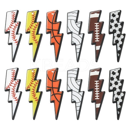 12Pcs 6 Styles Printed Acrylic Big Pendants MACR-CJ0001-53-1