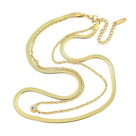 Ion Plating(IP) 304 Stainless Steel Pave Clear Cubic Zirconia Double Layer Necklaces LS-NJEW-S426-01G-1