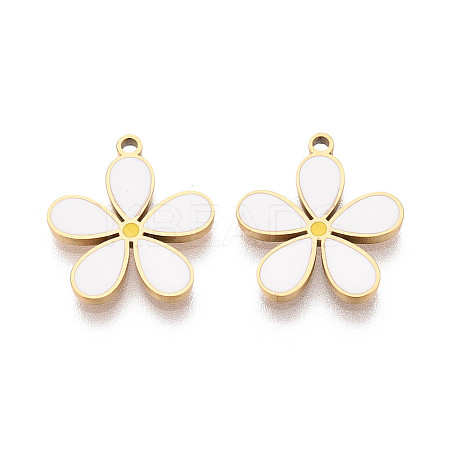 304 Stainless Steel & Enamel Flower Pendants STAS-T073-19G-1