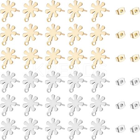 80Pcs 2 Colors 201 Stainless Steel Stud Earrings Findings with 304 Stainless Steel Pin and Loop STAS-UN0035-57-1