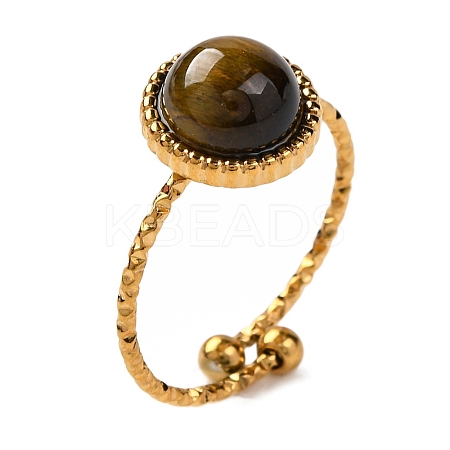 Round Natural Tiger Eye Finger Rings RJEW-Q822-01G-05-1