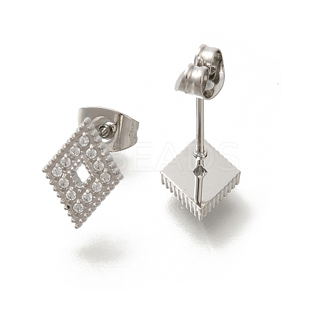 304 Stainless Steel Micro Pave Clear Cubic Zirconia Stud Earrings EJEW-H018-03P-02-1