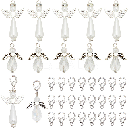 60pcs 3 Styles Electroplate Glass with Acrylic Imitation Pearl with Alloy Pendants FIND-SC0010-07-1