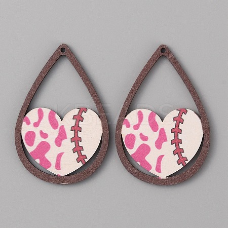 Sport Ball Theme Single Face Printed Wood Big Pendants WOOD-WH0036-10A-1