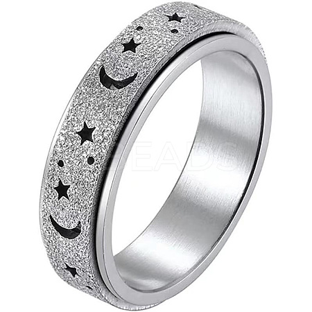 Non-Tarnish 201 Stainless Steel Moon and Star Rotatable Finger Ring MOST-PW0001-005F-05-1