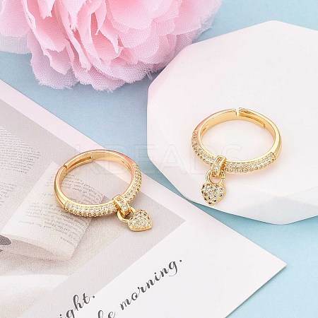 Brass Micro Pave Cubic Zirconia Cuff Rings for Women KK-T071-81G-1
