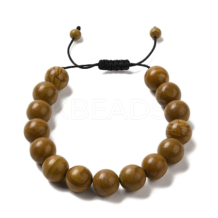 12.5mm Round Natural Wood Lace Stone Braided Bead Bracelets for Women Men BJEW-C060-01W-1