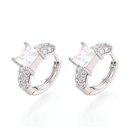 Brass Micro Pave Clear Cubic Zirconia Square Hoop Earrings EJEW-T048-44P-1