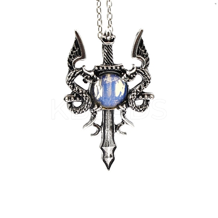 Opalite Dragon Sword Pendant Necklace G-PW0004-67A-1