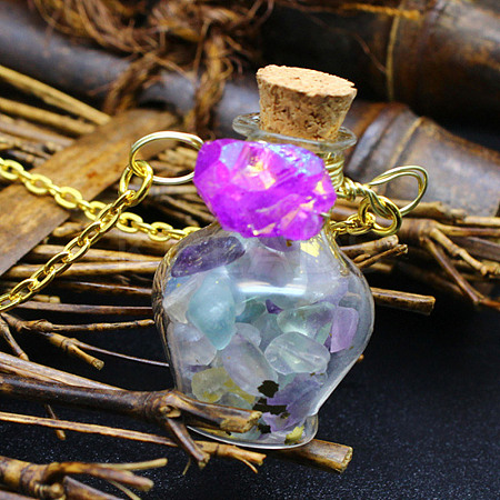 Natural Fluorite Chips Perfume Bottle Necklace BOTT-PW0008-01C-1
